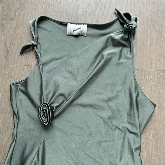 Coperni Cutout Sleeveless Asymmetrical Dress Gown Green Rose Flower - LARGE - Picture 5 of 11